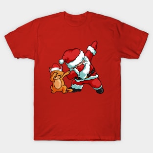 Funny Santa Claus and Dabbing Cat T-Shirt